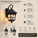 Black Outdoor Wall Light Fixture with Glass Shade - Warm White