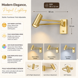 LED 6W Antique Gold Bedside Wall Light with Adjustable Arm Spot - Warm White