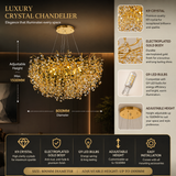 800 MM Crystal Gold LED Tree Chandelier Light for Living Room Round Dining Room Chandelier Over Table