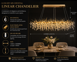 1200MM Long Golden Waterdrop Crystal Chandelier Ceiling Lights Hanging for Living and Dining Room