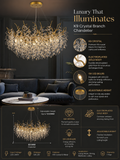 800 MM Crystal Gold LED Tree Chandelier Light for Living Room Round Dining Room Chandelier Over Table - Warm White
