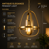 1 Light LED Gold Brass Amber Glass Pendant Lamp Ceiling Light Dining Room - Warm White