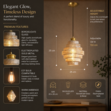 Amber Flute Glass Pendant Light for Bedside Hanging Light - Warm White