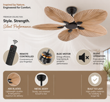 52 Inch Wind Palm Leaf ceiling fan remote Controlled