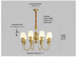 8 Light Frost Glass Brass Italian Chandelier Light for Dining Hall - Warm White