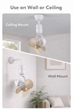 WHITE WALL FAN  WITH NATURAL COLOR BLADE  - WARM WHITE