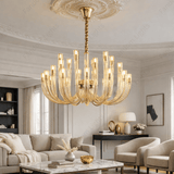 16 ARM Champagne Gold GLASS Spanish CHANDELIER CEILING LIGHTS HANGING LAMP - WARM WHITE