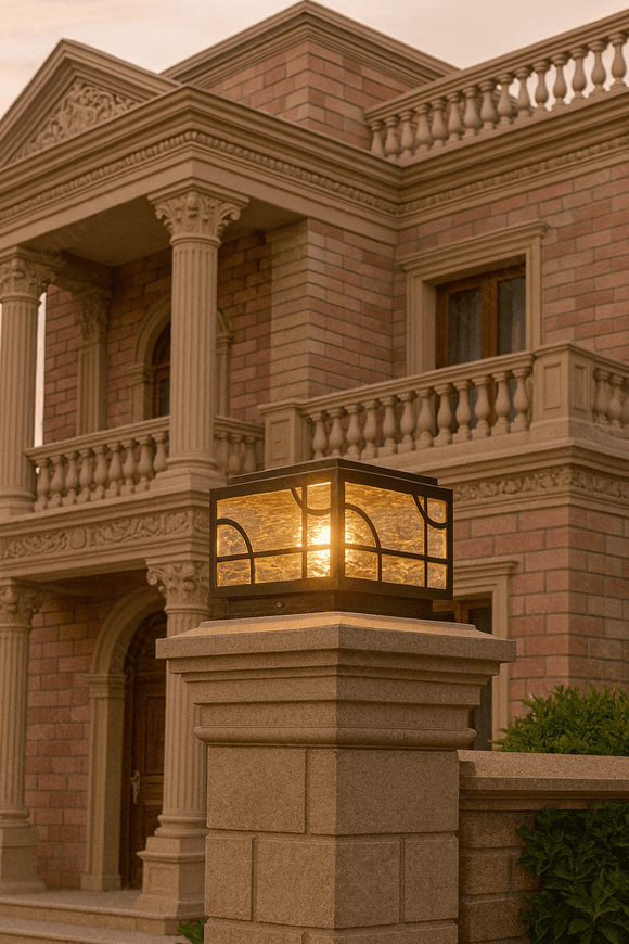 350MM Led Modern Pillar Light Black Metal Gate Lamp E27 Lantern Post - Warm White