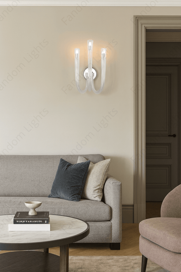 LED 3 Arm GLASS CRYSTAL GOLD METAL WALL LIGHT FOR DINING LIVING ROOM