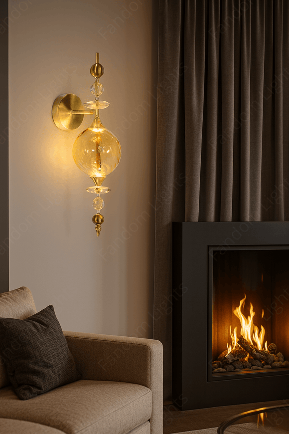 1 Light Gold Amber Glass Wall Light for Living Room Drawing Room Bedroom - Warm White