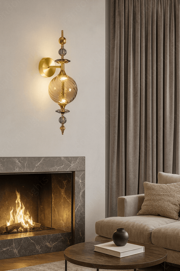 1 Light Gold Smoke Glass Wall Light for Living Room Drawing Room Bedroom - Warm White