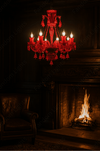 8 LIGHT Coral Red GLASS ITALIAN CHANDELIER LIGHT FOR DINING HALL