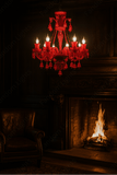 8 LIGHT Coral Red GLASS ITALIAN CHANDELIER LIGHT FOR DINING HALL