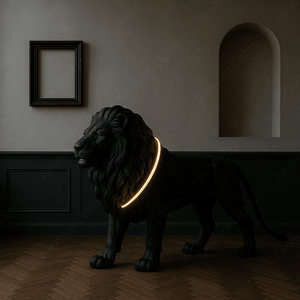 Black Lion Huge Sculpture Ring Floor Lamp