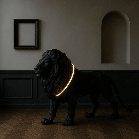 Black Lion Huge Sculpture Ring Floor Lamp