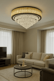 800 MM GOLD K9 CRYSTAL  LAYERS LED CHANDELIER LAMP for Drawing Room - WARM WHITE