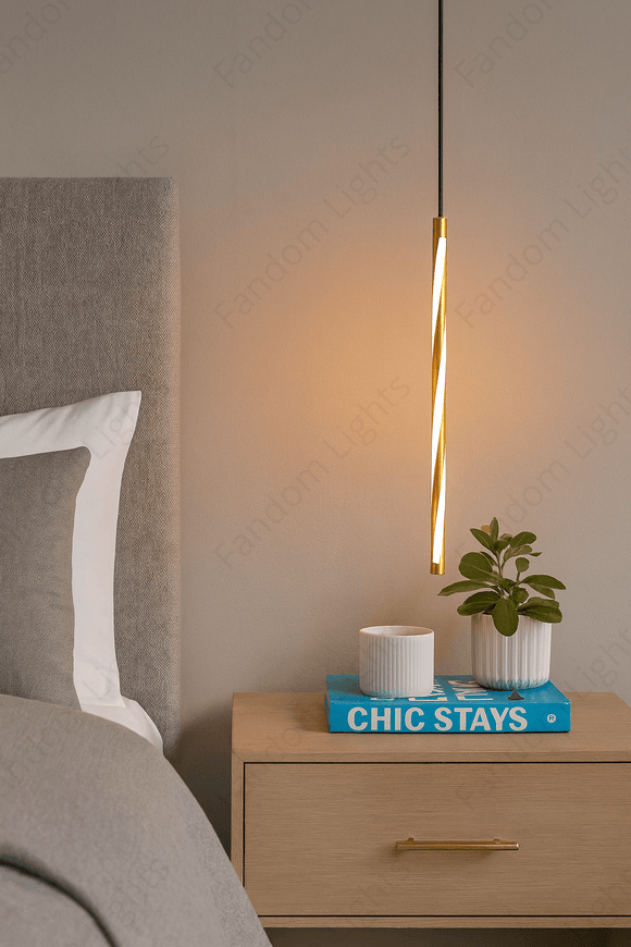 600MM Led Brass Gold Modern Pendant Light for Bedside Dining Hanging Light - Warm White