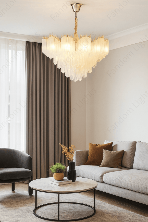 600 MM LED Frost Crystal  Chandelier Light for Living Room Dining Room - Warm White