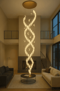 Double Spiral Bird Cage LED DOUBLE HEIGHT STAIR CHANDELIER - WARM WHITE