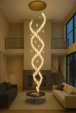 Double Spiral Bird Cage LED DOUBLE HEIGHT STAIR CHANDELIER - WARM WHITE
