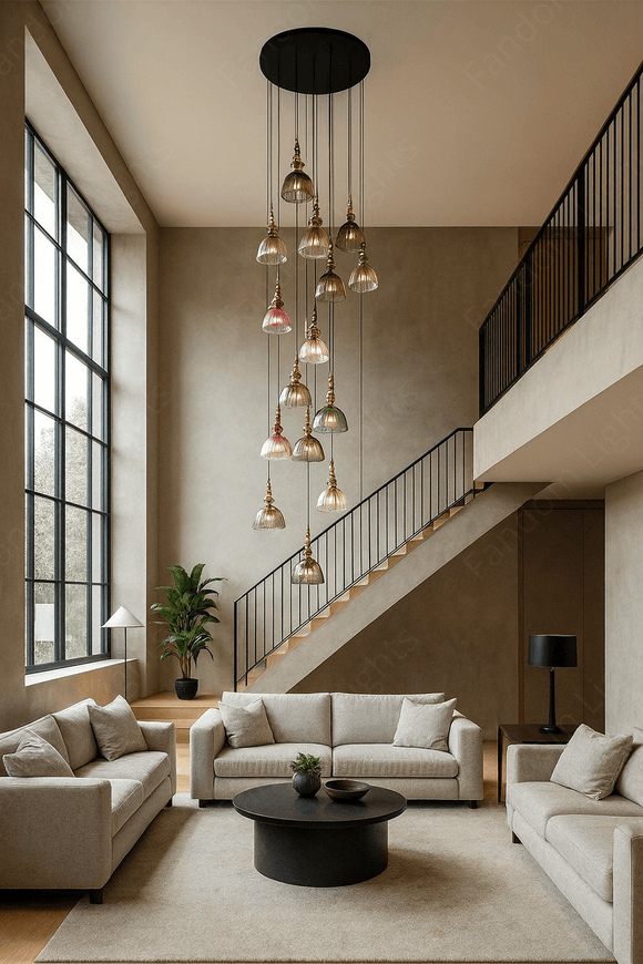 15-LIGHT LED DOUBLE HEIGHT STAIR CHANDELIER - WARM WHITE