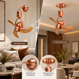 ROSE GOLD FINNISH DESIGNER WALL FAN  WITH NATURAL COLOR BLADE