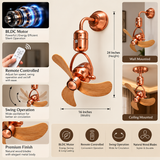 ROSE GOLD FINNISH DESIGNER WALL FAN  WITH NATURAL COLOR BLADE