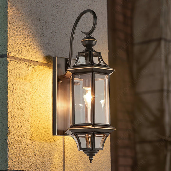 Outdoor Wall Light Fixture Black Gold Wall Waterproof Lights Glass Shade