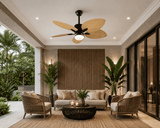52 INCH WIND WOODEN PALM LEAF CEILING FAN REMOTE CONTROLLED WITH LIGHT