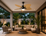 52 INCH WIND WOODEN PALM LEAF CEILING FAN REMOTE CONTROLLED WITH LIGHT