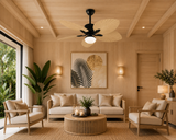 52 INCH WIND WOODEN PALM LEAF CEILING FAN REMOTE CONTROLLED WITH LIGHT
