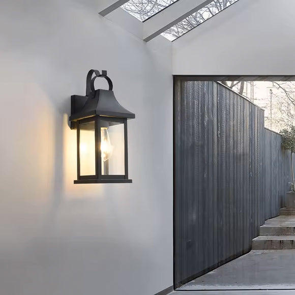 Black Matt Outdoor Wall Light Fixture Brown Wall Lights with Frost Glass Shade - Warm White