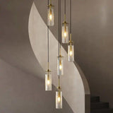 6 -LIGHT Brass Gold Crackle Glass DOUBLE HEIGHT STAIR CHANDELIER - WARM WHITE - Ashish Electrical India