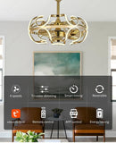 600MM Matt Golden Rings Ceiling Fan Chandelier with Remote Control ABS Blades - Warm White - Ashish Electrical India