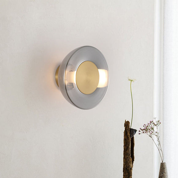Ash Glass Wall Light Brass Gold Metal Bedroom Living Room Wall Light - Warm White