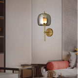 Smoke Glass Wall Light Brass Gold Metal Bedroom Living Room Wall Light - Warm White