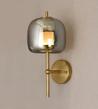 Smoke Glass Wall Light Brass Gold Metal Bedroom Living Room Wall Light - Warm White