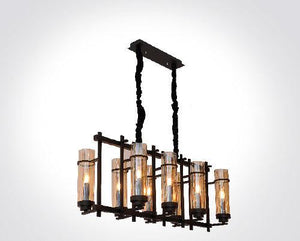 8 Light Black Metal Amber Glass Chandelier Ceiling Lights Hanging - Warm White
