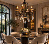 6 Light Black Gold Crystal Italian Chandelier Light for Dining Hall