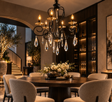 6 Light Black Gold Crystal Italian Chandelier Light for Dining Hall
