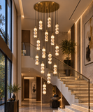 16 LED DOUBLE HEIGHT ONYX STAIR CHANDELIER