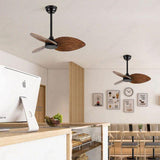 32 Inch Wind Wooden Palm Leaf ceiling fan remote Controlled - Dark Wood