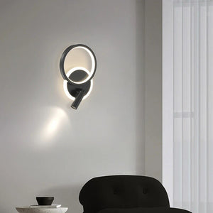 LED 16W Black Round Bedside Wall Ceiling Light with Spot - Warm White