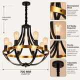 8 Light Black Matt Gold Italian Chandelier Light for Dining Hall