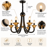 6 Light Black Gold Italian Chandelier Light for Dining Hall