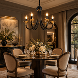 6 Light Black Gold Italian Chandelier Light for Dining Hall