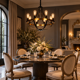 8 Light Black Matt Gold Italian Chandelier Light for Dining Hall