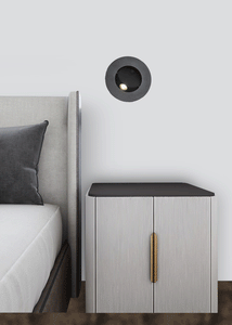 LED 6W Black Bedside Wall Light with Pop Up Adjustable Spot - Warm White