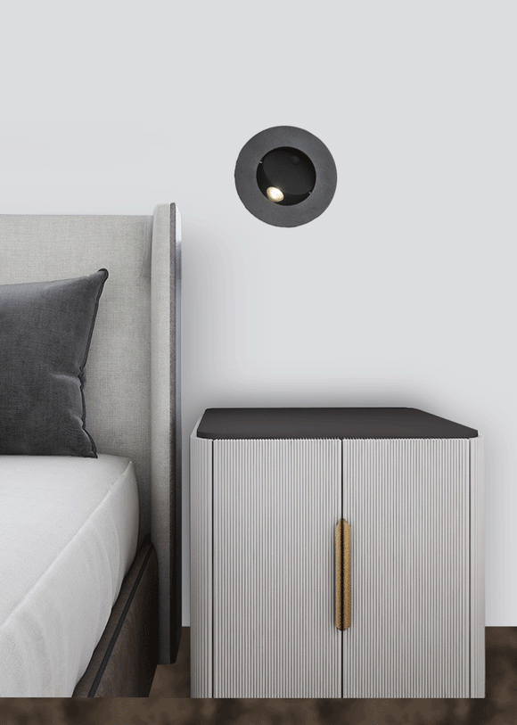 LED 6W Black Bedside Wall Light with Pop Up Adjustable Spot - Warm White