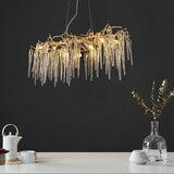 1200MM Long Golden Waterdrop Ice Crystal Chandelier Ceiling Lights Hanging for Living and Dining Room